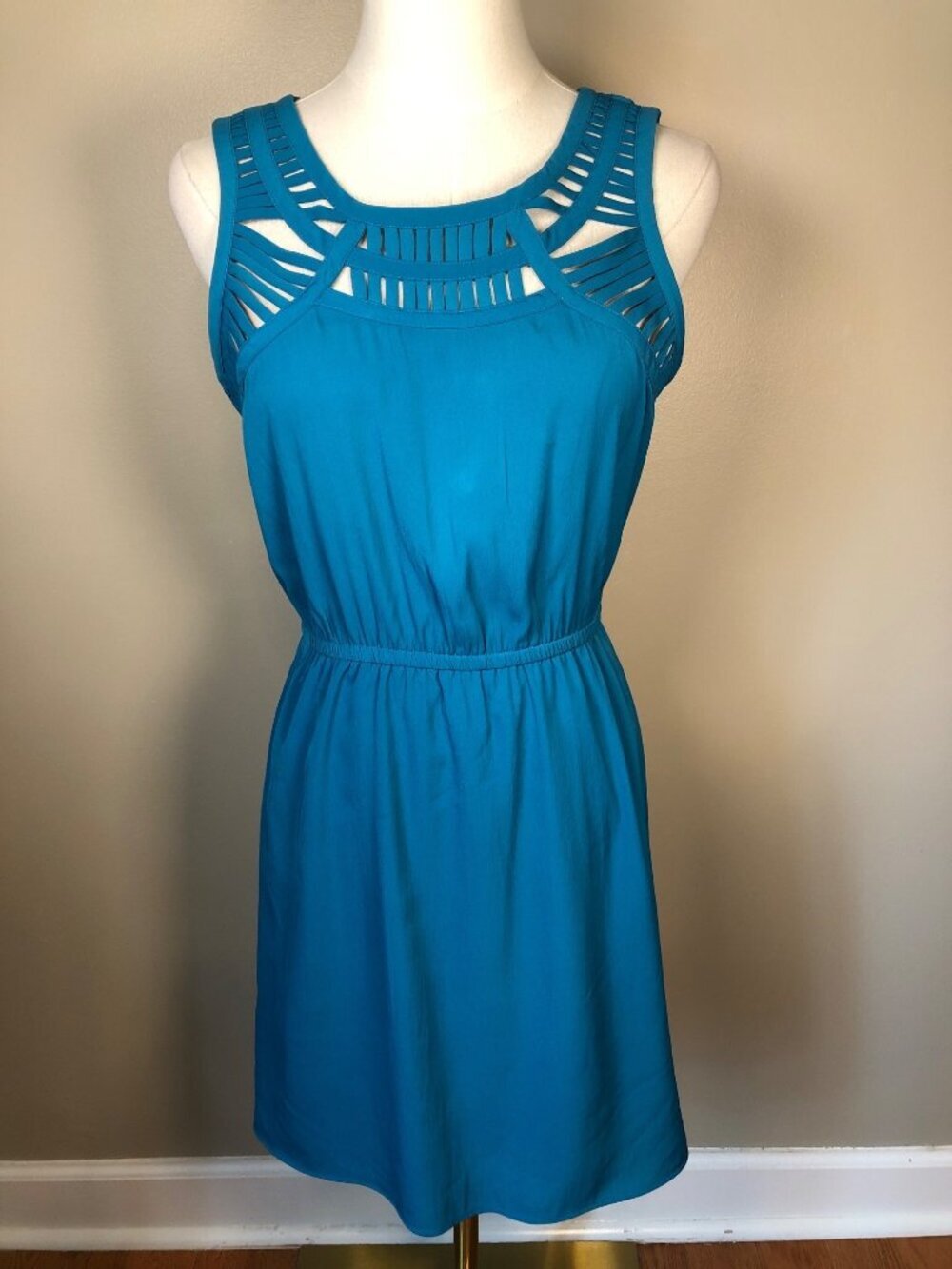American Eagle Outfitters Teal Sleeveless Mini Dress w/ Laser-Cut Neckline S/P